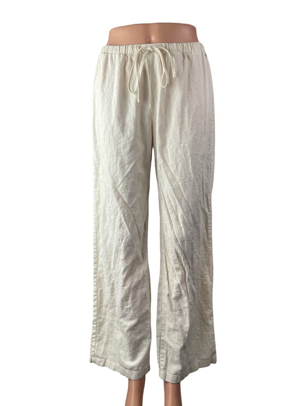 Pacific Republic Women's White High Waisted Tie Wide Leg Trousers Pants Size M